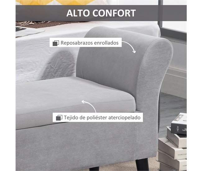 Banco Pé de Cama Poliéster, Espuma e Madeira de Borracha HOMCOM Cinza