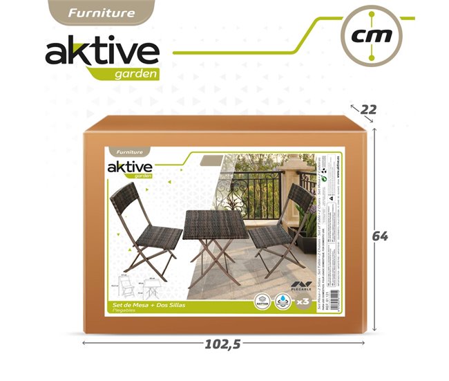 Conjunto de mesa e cadeiras dobráveis de rotim Aktive para terraço Preto
