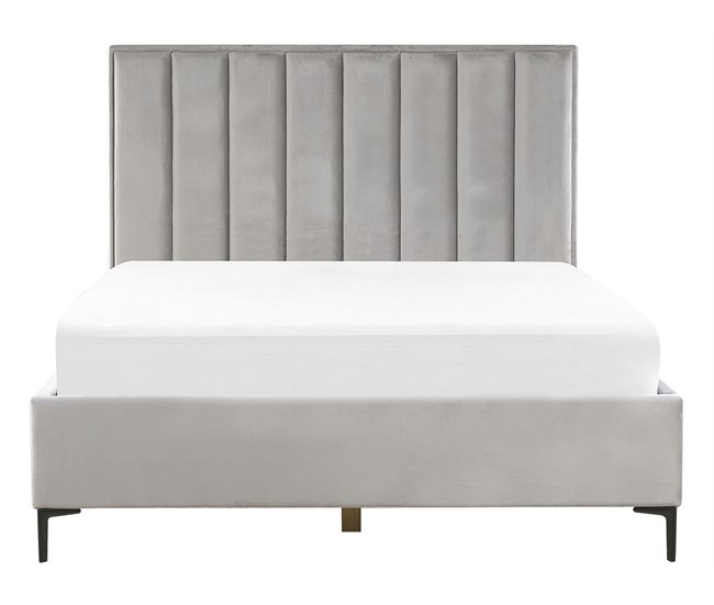 Beliani Cama con almacenaje Terciopelo SEZANNE 150x215 Azul Marino