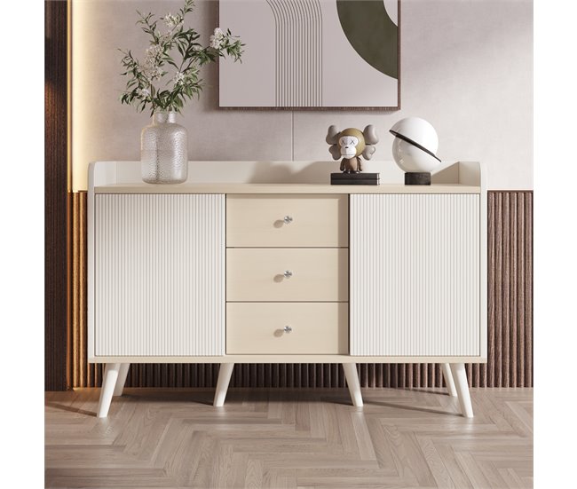 Aparador com 2 portas e 3 gavetas Natural/ Branco