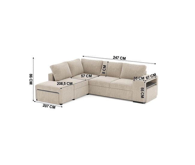 Sofá de canto ELTONEL com cama  Camel