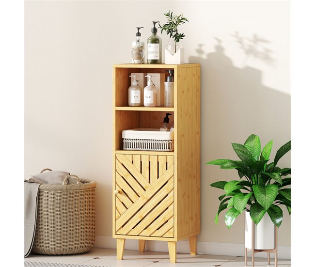 Armário Casa de Banho Bambu e Melamina de Madeira HOMCOM Castanho