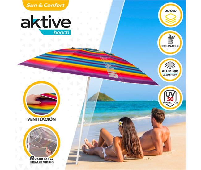 Guarda-sol de praia teto ventilado + proteção UV50 Aktive Beach Multicor