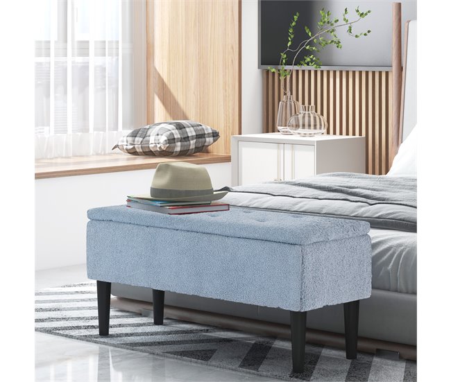 Banco de Armazenamento Poliéster, Espuma e Madeira de Borracha 38x95 Cinza