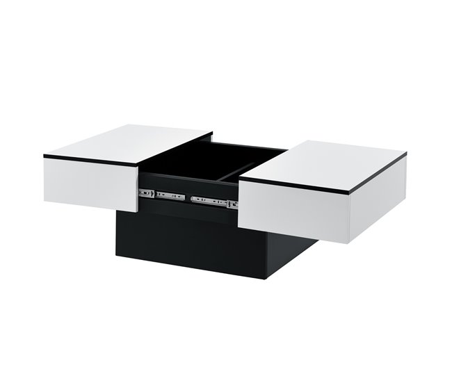 Mesinha de lente com compartimentos ocultos aglomerados Branco/ Preto