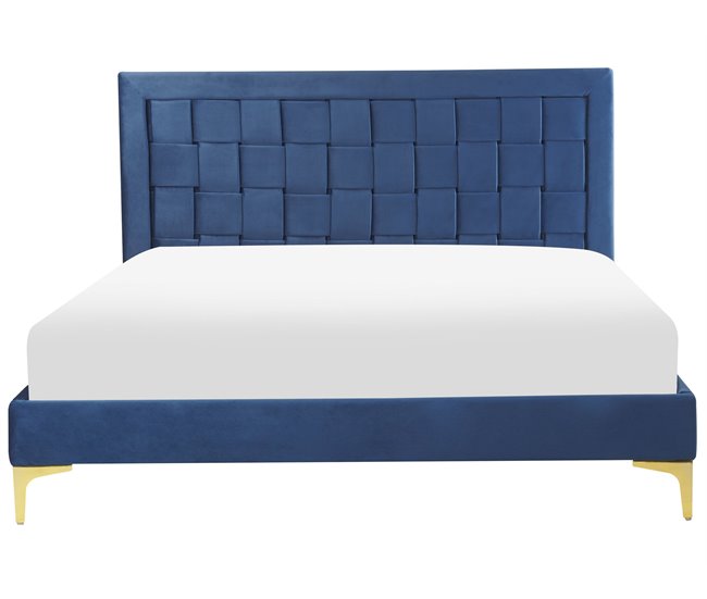 Beliani Cama com estrado Veludo LIMOUX 147x213 Azul Marino