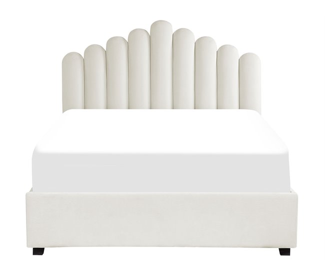 Beliani Cama com armazenamento Veludo VINCENNES 147x214 Branco/ Bege