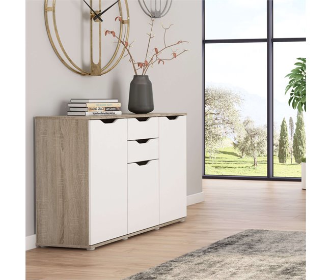 Aparador de sala de estar Parc com 3 portas em carvalho Sonoma Multicor