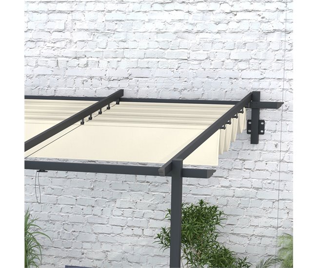Pérgola de Parede Aço e Poliéster Outsunny 297x297 Cru