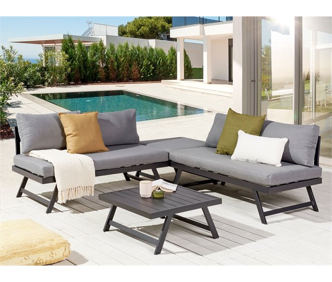 Beliani Conjunto lounge COCCORINO Cinza Escuro
