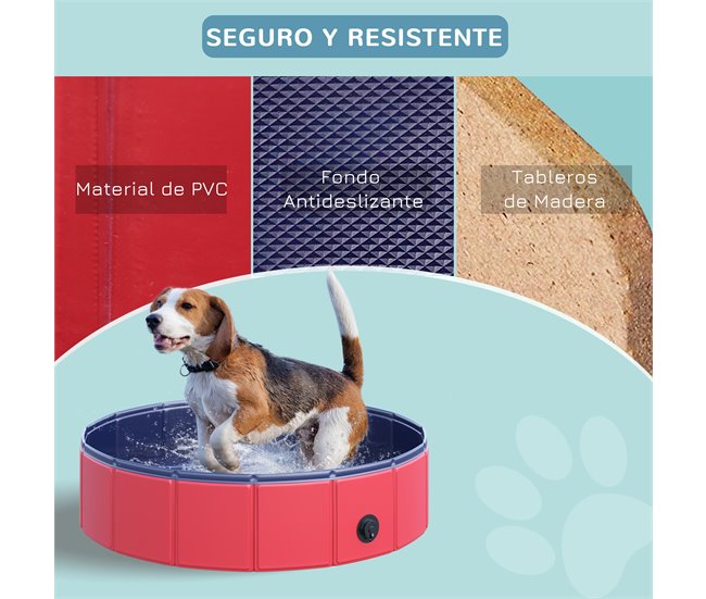 Piscina para animais de estimação PVC, placa de madeira PawHut Vermelho
