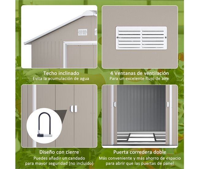 Abrigo e Jardim Metálico Aço galvanizado e PP Outsunny 386 Cinza Claro