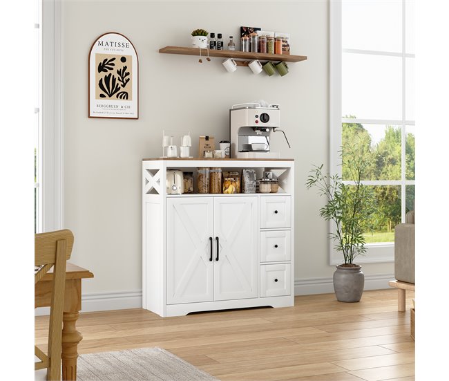 Aparador Escandinavo 100cm com 3 Gavetas e 2 Portas Branco