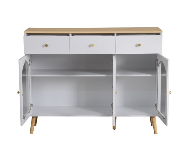 Aparador de painel de partículas com 3 portas e 3 gavetas Natural/ Branco