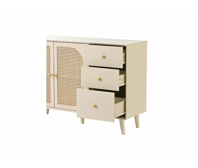 Aparador com efeito madeira clara com portas e gavetas Bege