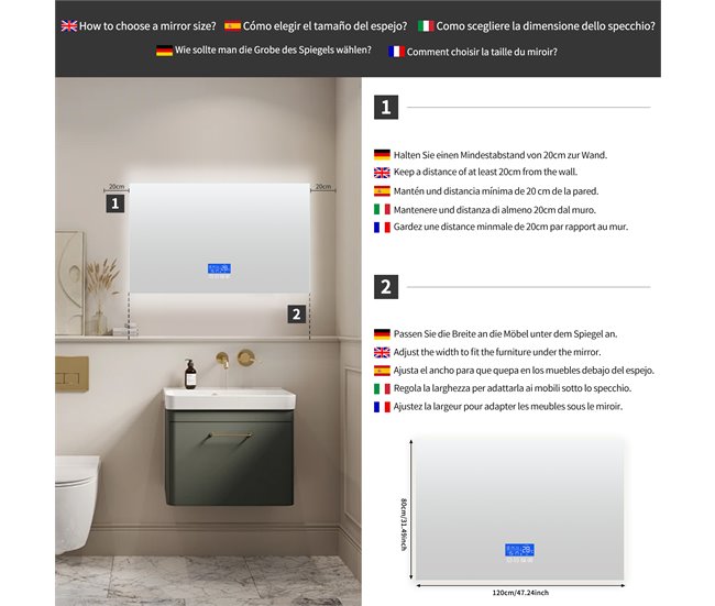 Espelho LED para banheiro 120x4 Transparente