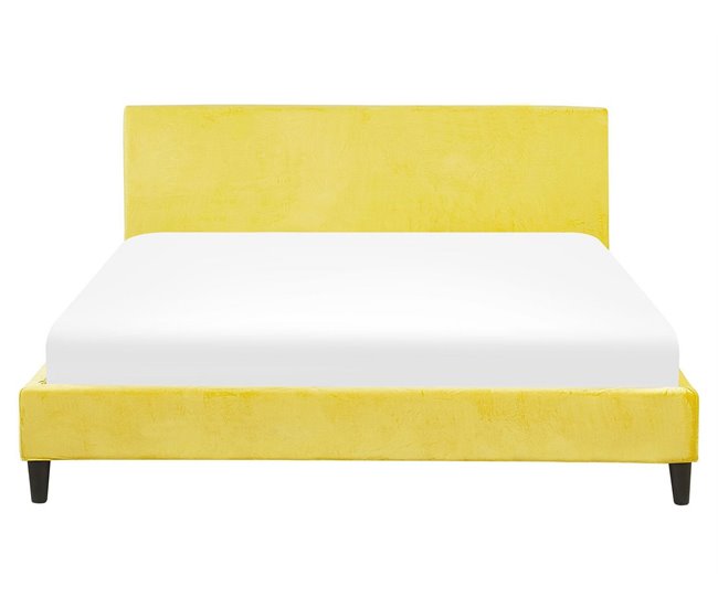 Beliani Cama com estrado Veludo FITOU 190x214 Amarelo
