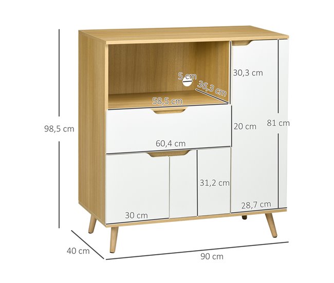 Aparador para Micro-Ondas Melamina de Madeira HOMCOM 90 Branco