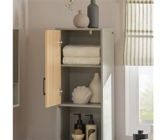 Armário de casa de banho alto com 2 portas BZR131-NG SoBuy Cinza