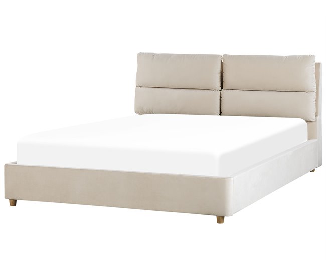 Beliani Cama com estrado Veludo BATILLY Bege