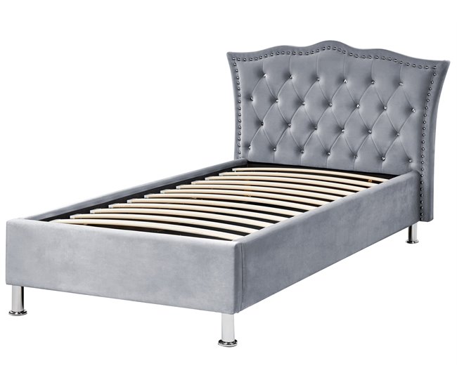 Beliani Cama com armazenamento Veludo METZ 126x217 Bege