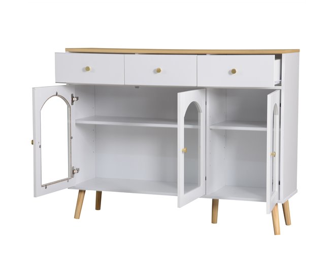 Aparador de painel de partículas com 3 portas e 3 gavetas Natural/ Branco