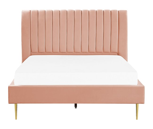 Beliani Cama com estrado Veludo MARVILLE 162x225 Areia