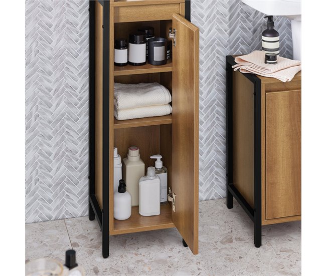 Móvel alto de casa de banho com 3 compartimentos BZR62-PF SoBuy Natural