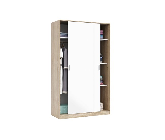 Armário 2 portas com efeito madeira 120 Branco