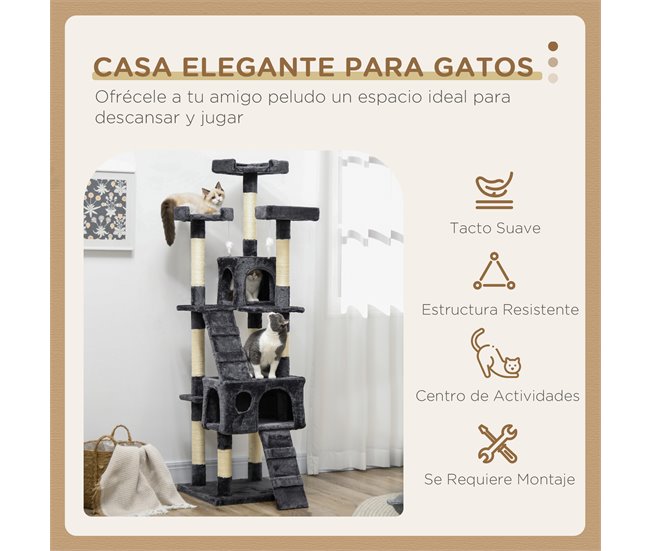 Arranhador para Gatos Aglomerado de Madeira, Pelúcia e Sisal Cinza