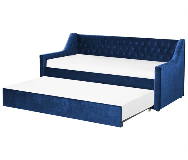 Beliani Cama nido Terciopelo MONTARGIS 91x219 Azul Marino