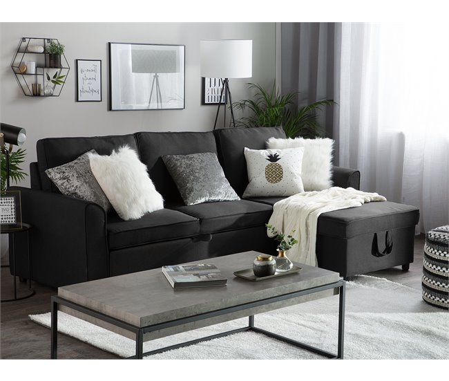 Beliani Sofá esquinero Poliéster NESNA Preto