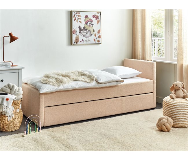 Beliani Cama com estrado Bouclé MARMANDE 86x214 Bege