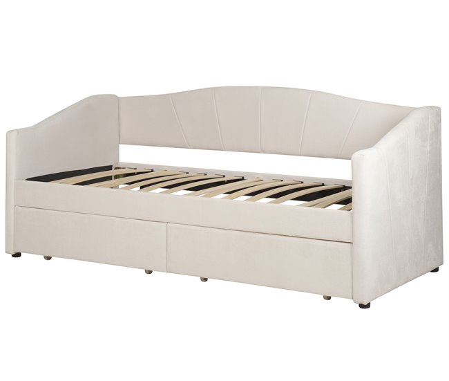 Beliani Cama com armazenamento Poliéster VITTEL 214x98 Bege