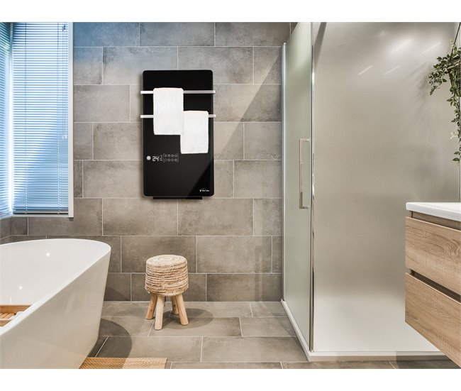 Aquecedor de toalhas elétrico digital de 2000 W com controlo WIFI Preto