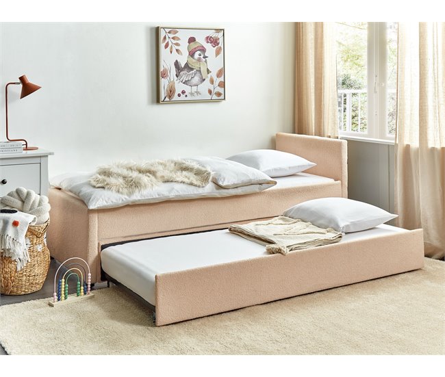 Beliani Cama com estrado Bouclé MARMANDE 86x214 Bege