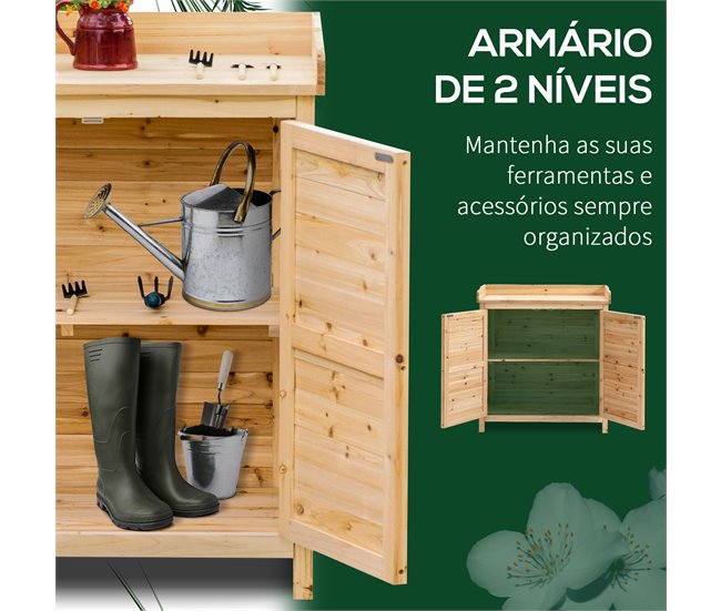 Armário de Armazenamento Madeira de Abeto Outsunny Cru