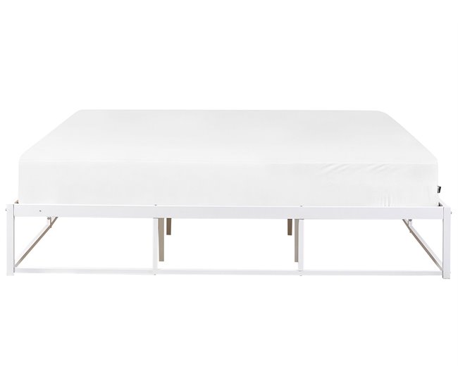 Beliani Cama com estrado Ferro VIRY 186x206 Branco