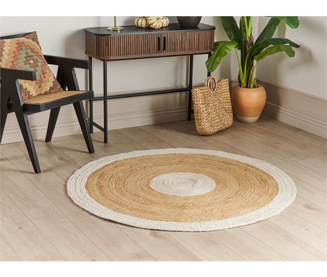 Beliani Entrelaçado YAYALAR 140x140 Branco/ Bege
