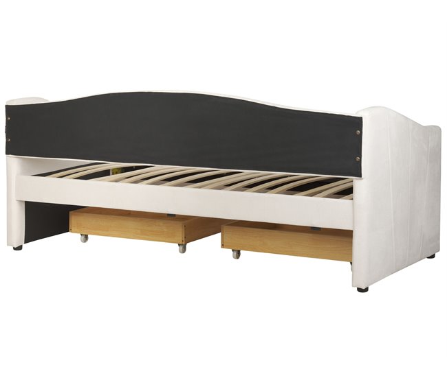 Beliani Cama com armazenamento Poliéster VITTEL 214x98 Bege