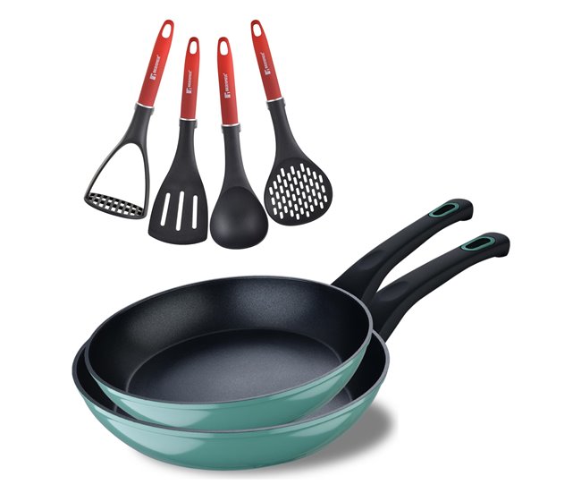 Conjunto de 2 frigideiras CLASSIQUE em + utensílios de cozinha Bergner Preto