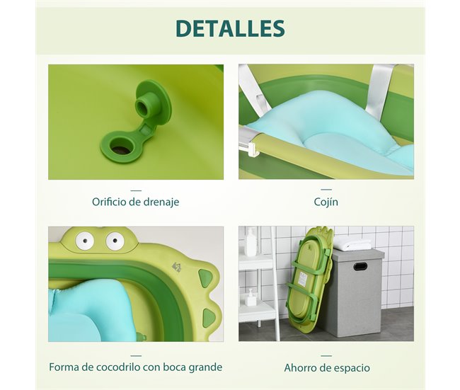 Banheira Dobrável para Bebé PP, TPE HOMCOM Verde