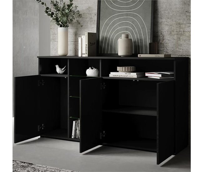 Aparador Sala de estar e jantar 3 portas LED Luke A1 150 Preto