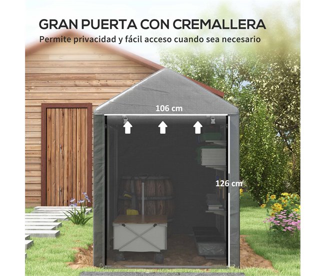 Abrigo para Ferramentas Aço Galvanizado, Tecido PE Outsunny Cinza