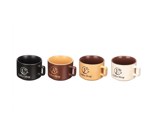 Conjunto de 4 copos + suporte sortido 4 coleção VESSIA Branco/ Madeira
