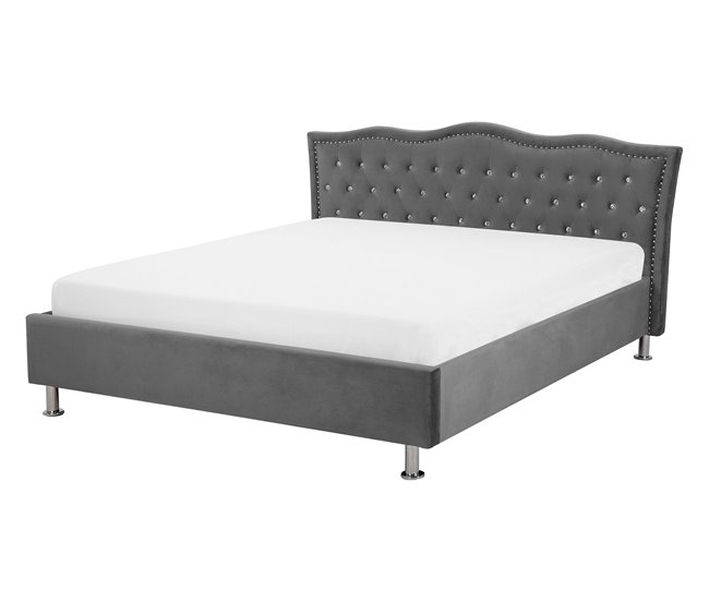 Beliani Cama com estrado Veludo METZ 168x217 Cinza Escuro