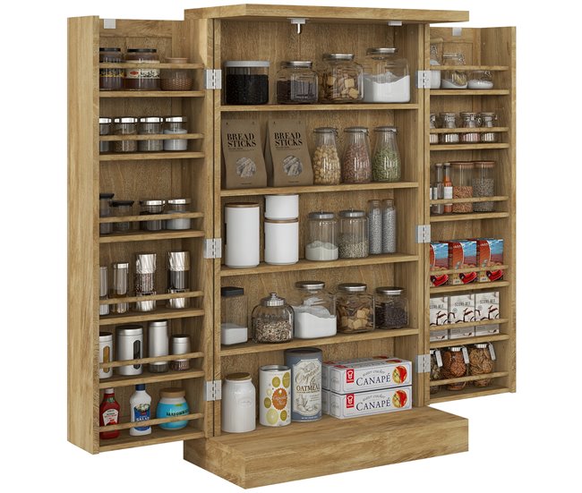 Armário para Cozinha MDF e Vime HOMCOM, casa - cozinha Castanho