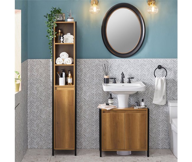 Móvel alto de casa de banho com 3 compartimentos BZR62-PF SoBuy Natural