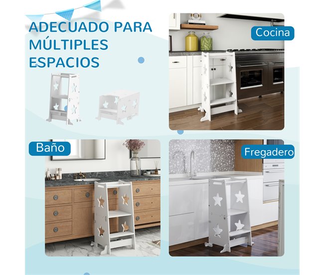 Torre de Aprendizagem MDF e Madeira de Pinho AIYAPLAY Branco