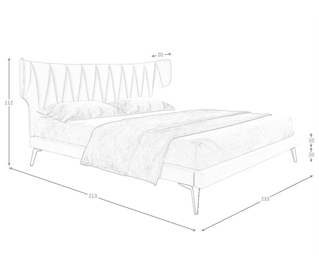 Cama de casal estofada em tecido Cinza Claro